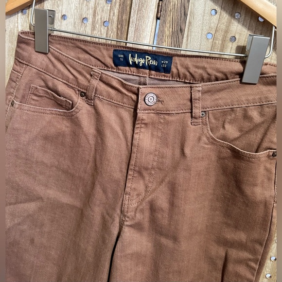 Indigo Reign Domino High Rise Skater Jeans Wide Leg Stretch Brown Loose Fit - Picture 3 of 5